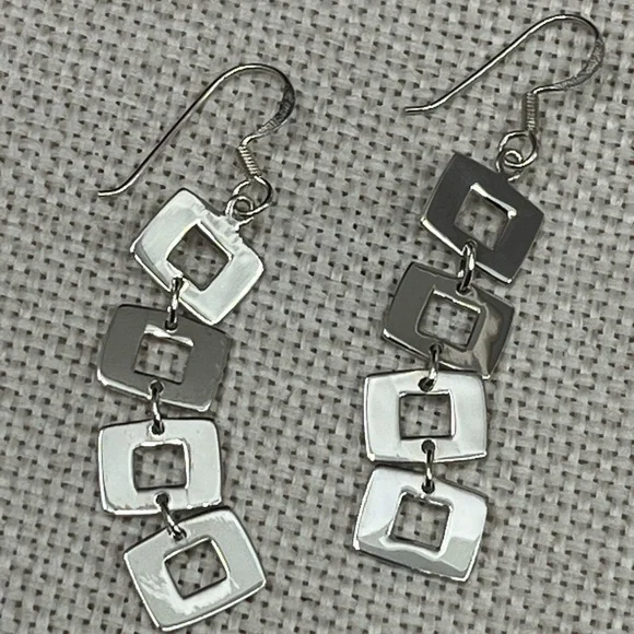 Vintage Sterling Silver Geometric Dangle Earrings | NF 925 Thailand | 5.8g - Picture 9 of 17